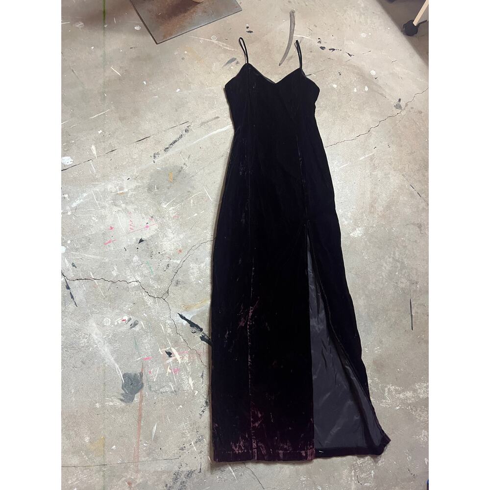 Black velour Dress, vintage 90s velvet Side Slip, Formal, Prom, Maxi
